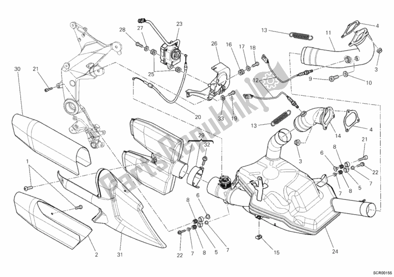 Tutte le parti per il Impianto Di Scarico del Ducati Multistrada 1200 ABS USA 2012